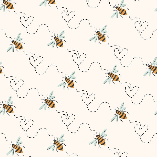 Indy Bloom Fabric - Bee My Valentine - Honey Bee in Cream 12