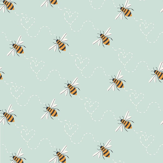 Indy Bloom Fabric - Bee My Valentine - Honey Bee in Mint 14