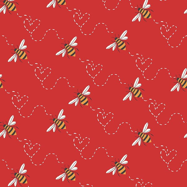 Indy Bloom Fabric - Bee My Valentine - Honey Bee in Red 15