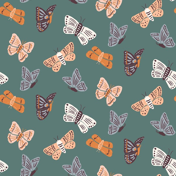 Indy Bloom Fabric - Ember Fall - Moths In Green 04