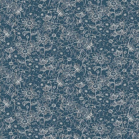 Indy Bloom Fabric - Scarlet Autumn - Sketch in Midnight Blue 04 - Fabric by Missy Rose Pre-Order