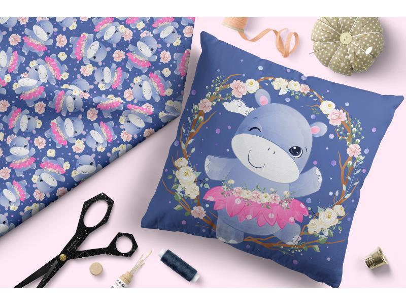 Design 109 Blue Hippopotamus Fabric – premium custom printed fabric for sewing | Fabric by Missy Rose