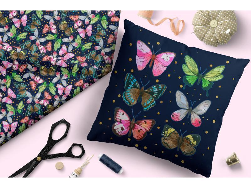 Design 116 Navy Butterfly Fabric – Australian custom printed fabric pre-order | Fabric by Missy Rose