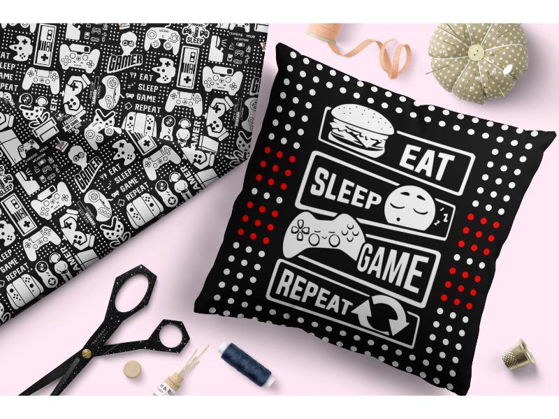 Design 121 Black Gaming Fabric – custom printed pre-order fabric Australia | Fabric by Missy Rose