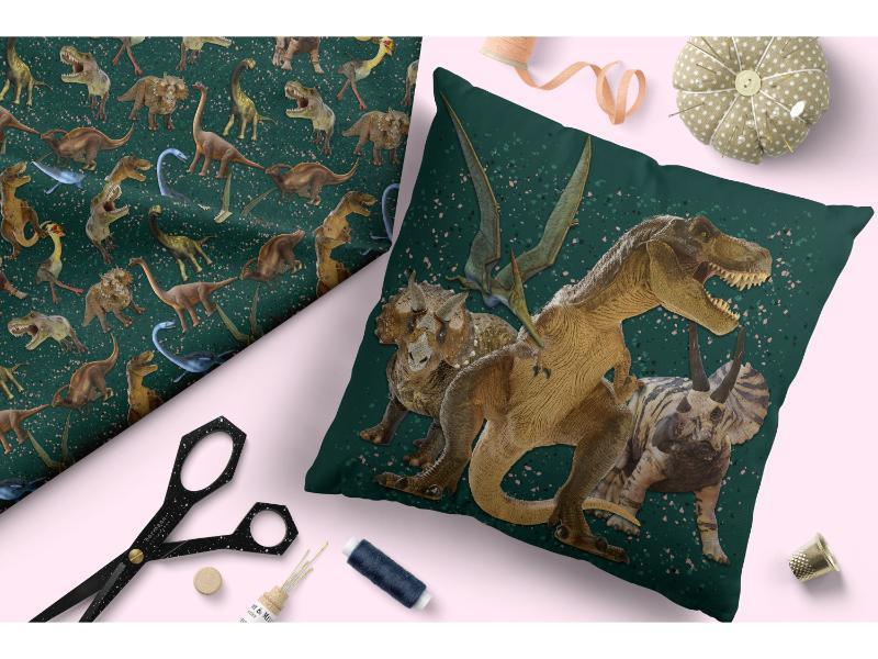 Design 129 Green Dinosaur Fabric – made-to-order custom fabric by the metre | Fabric by Missy Rose