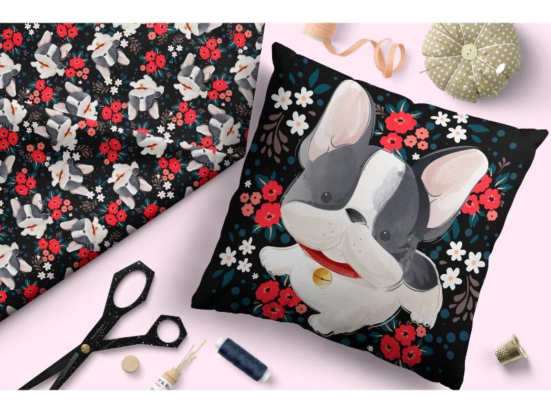 Design 130 Black Frenchie Fabric – made-to-order custom fabric by the metre | Fabric by Missy Rose