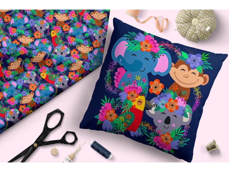 Design 131 Navy Jungle Animals Fabric – custom printed pre-order fabric Australia | Fabric by Missy Rose
