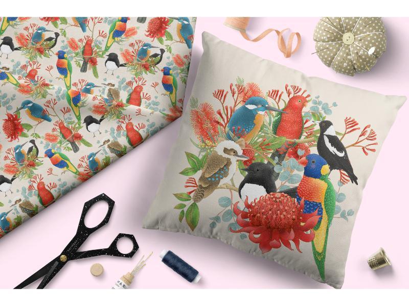 Design 133 Australian Birds Fabric – custom printed pre-order fabric Australia | Fabric by Missy Rose