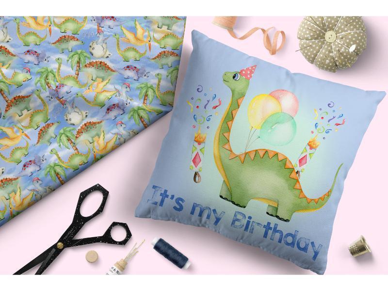 Design 155 Birthday Dinosaur Fabric – pre-order designer fabric Australia | Fabric by Missy Rose