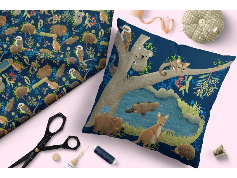 Design 172 Navy Australian Animal Fabric – premium custom printed fabric for sewing | Fabric by Missy Rose