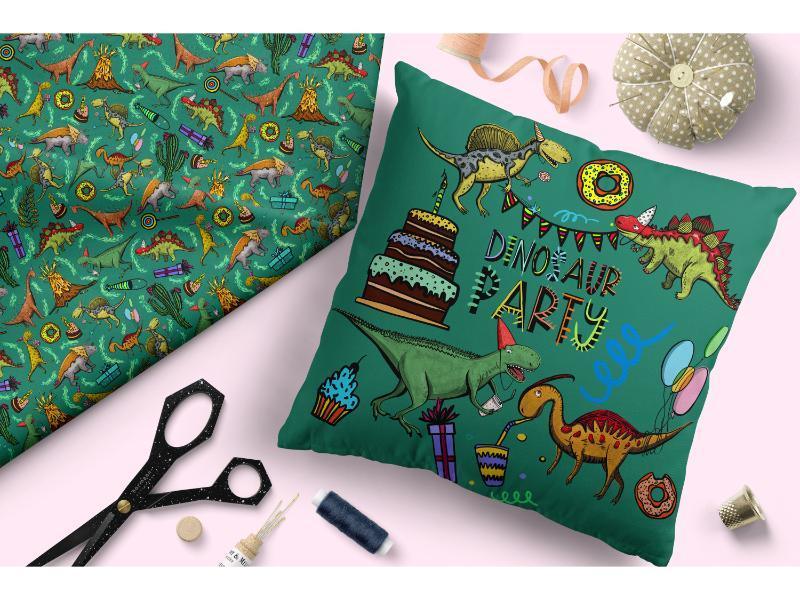 Design 177 Birthday Dinosaur Fabric – made-to-order custom fabric by the metre | Fabric by Missy Rose