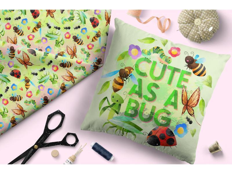 Design 190 - Green Bugs Fabric | Green Cute Insects Print | Missy Rose