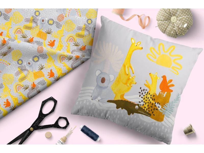 Design 216 Grey Australian Animals Fabric – custom printed pre-order fabric Australia | Fabric by Missy Rose