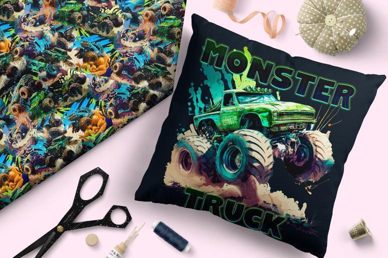 Design 228 Monster Truck Fabric – Australian custom printed fabric pre-order | Fabric by Missy Rose