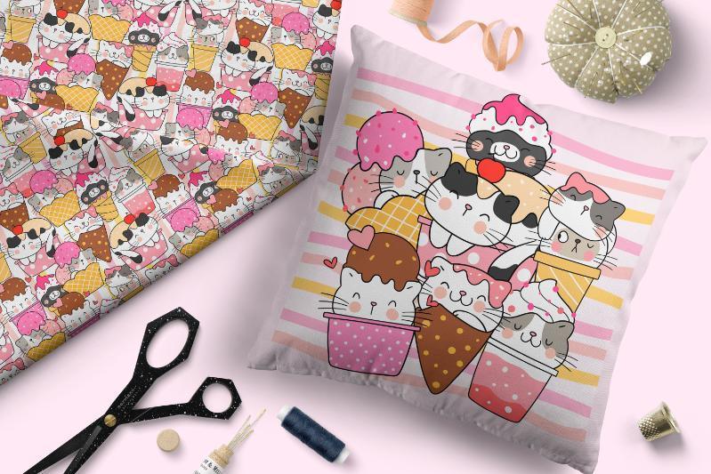 Design 229 Ice Cream Kitties Fabric – premium custom printed fabric for sewing | Fabric by Missy Rose