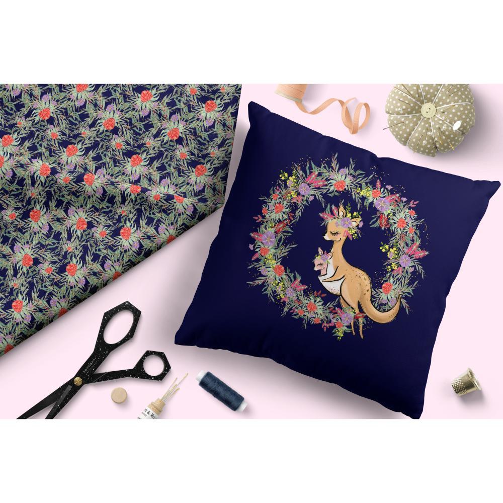 Design 250 Navy Australian Flowers Fabric – premium custom printed fabric for sewing | Fabric by Missy Rose