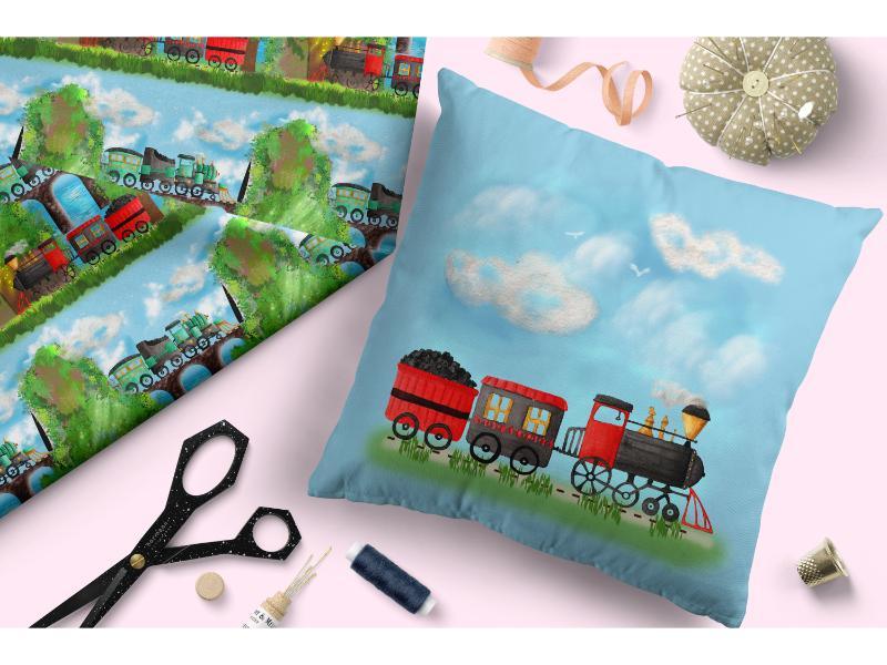 Design 251 Train Fabric – made-to-order custom fabric by the metre | Fabric by Missy Rose