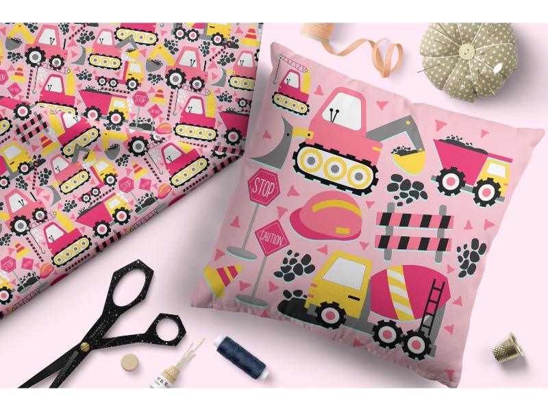Design 256 Pink Construction Fabric – made-to-order custom fabric by the metre | Fabric by Missy Rose