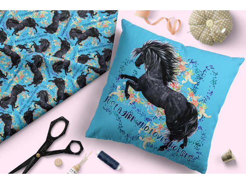 Design 260 Blue Horse Fabric – custom printed pre-order fabric Australia | Fabric by Missy Rose