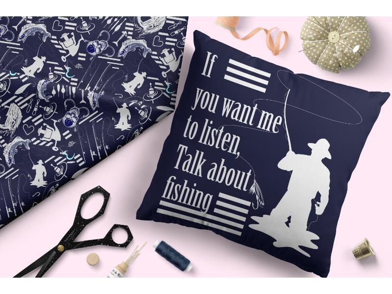 Design 279 Navy Fishing Fabric – made-to-order custom fabric by the metre | Fabric by Missy Rose