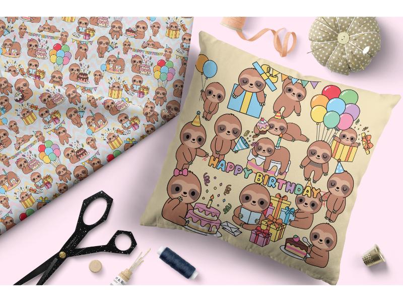 Design 27 - Birthday Sloth Fabric