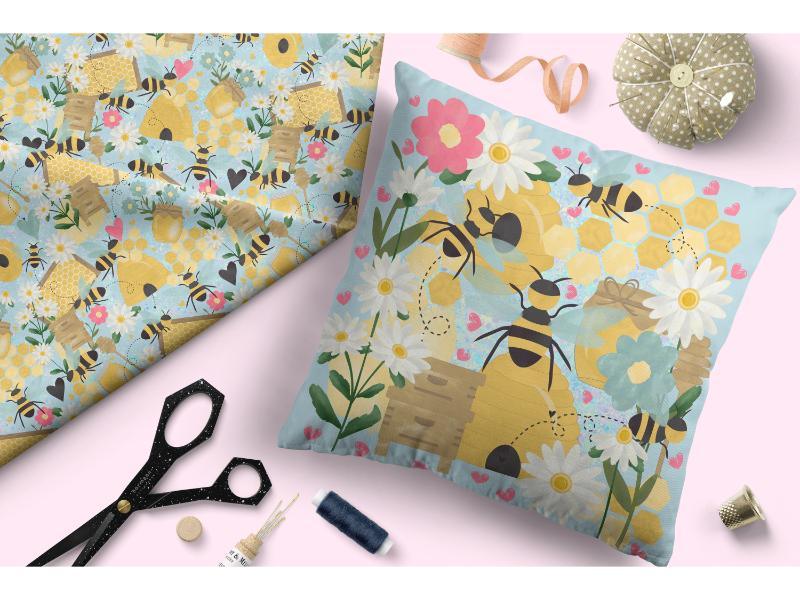 Design 284 Blue Bee Fabric – premium custom printed fabric for sewing | Fabric by Missy Rose