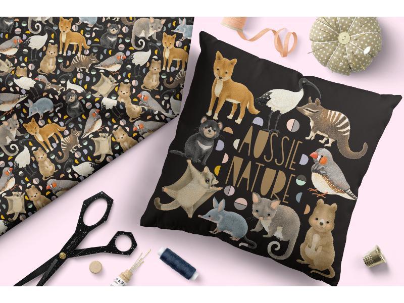 Design 292 Black Australian Animals Fabric – premium custom printed fabric for sewing | Fabric by Missy Rose