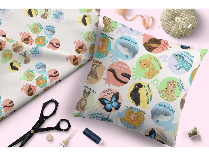 Design 29 White Australian Animals Fabric – custom printed pre-order fabric Australia | Fabric by Missy Rose