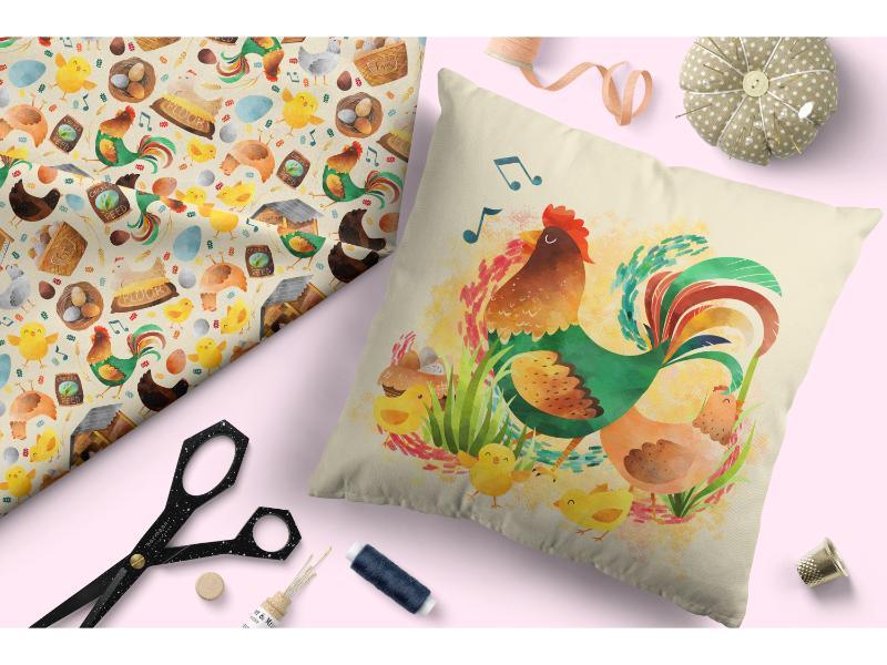 Design 305 Neutral Chicken Fabric – pre-order designer fabric Australia | Fabric by Missy Rose