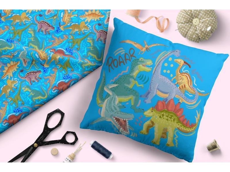 Design 311 Blue Dinosaur Fabric – Australian custom printed fabric pre-order | Fabric by Missy Rose