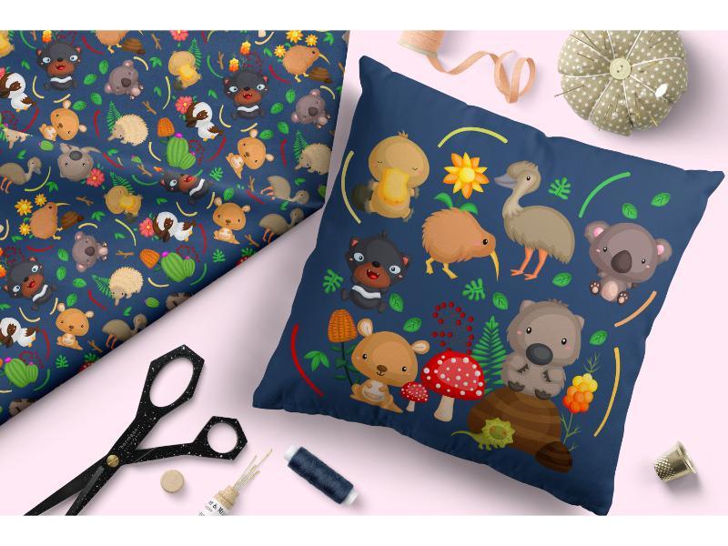 Design 320 Navy Australian Animals Fabric – pre-order designer fabric Australia | Fabric by Missy Rose