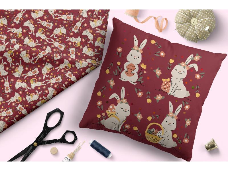 Design 330 Maroon Rabbit Fabric – premium custom printed fabric for sewing | Fabric by Missy Rose