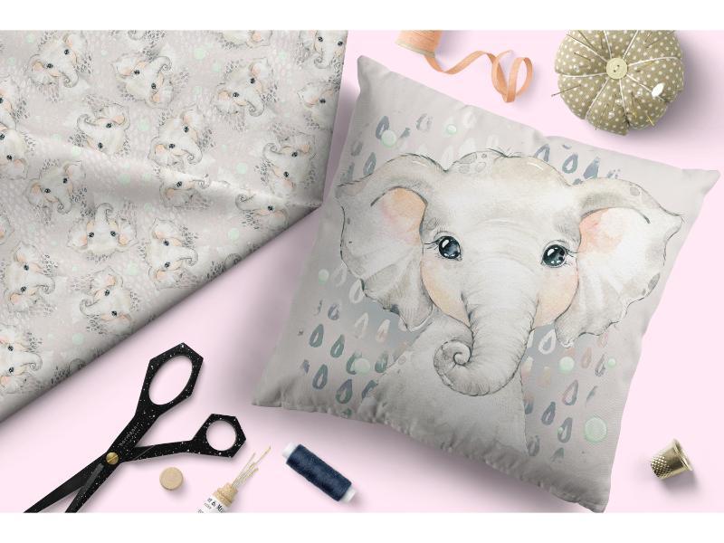Design 331 Grey Elephant Fabric – premium custom printed fabric for sewing | Fabric by Missy Rose