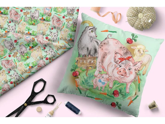 Design 333 - Green Farm Animals Fabric