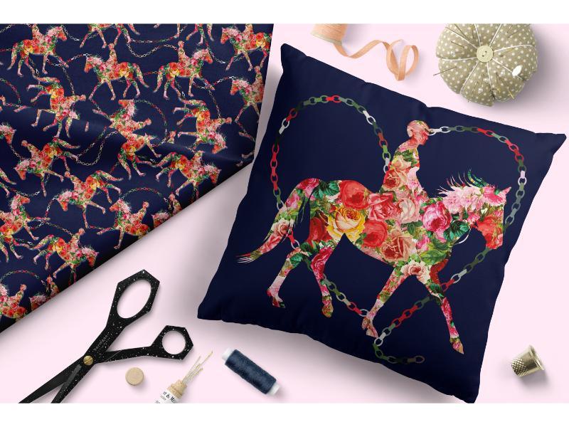 Design 342 Navy Horse Fabric – premium custom printed fabric for sewing | Fabric by Missy Rose