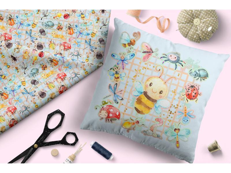 Design 362 Cute Plaid Insects Fabric – premium custom printed fabric for sewing | Fabric by Missy Rose