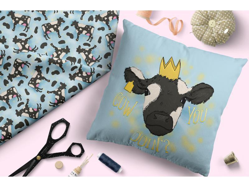 Design 371 Blue Cow Fabric – made-to-order custom fabric by the metre | Fabric by Missy Rose