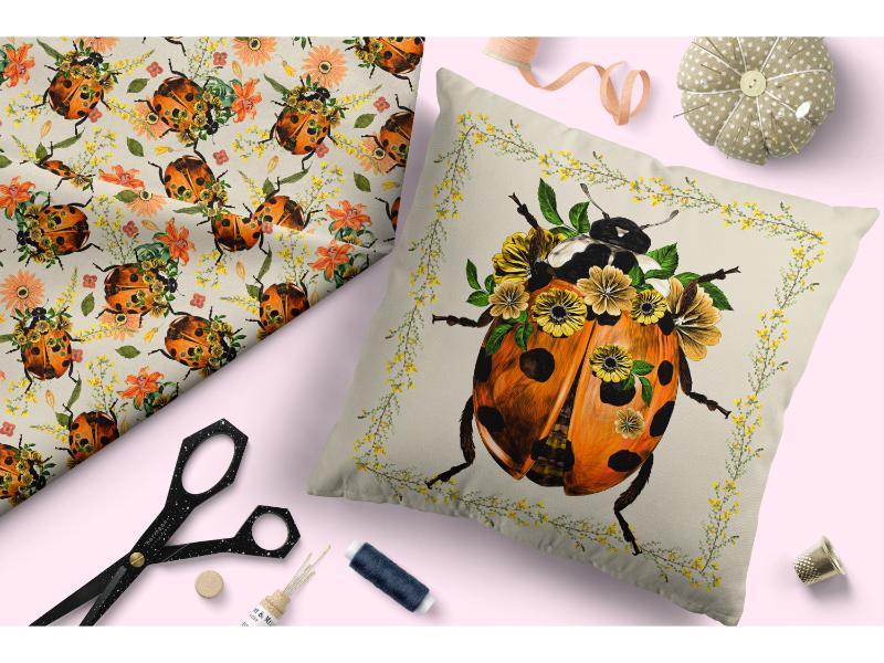 Design 373 Floral Lady Beetle Fabric – custom printed pre-order fabric Australia | Fabric by Missy Rose