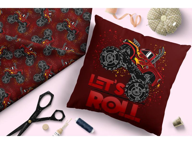 Design 376 Red Monster Truck Fabric – Australian custom printed fabric pre-order | Fabric by Missy Rose