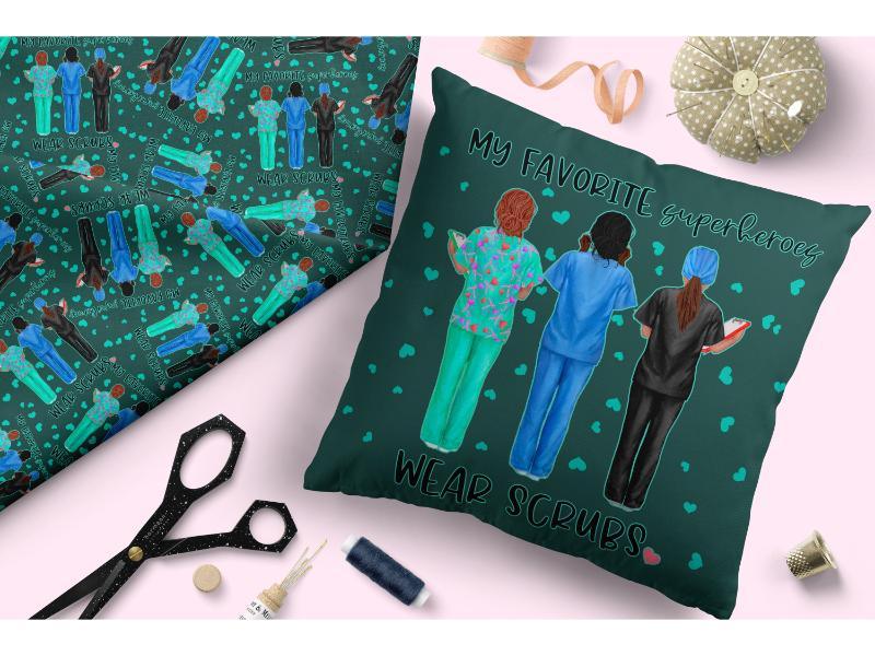 Design 377 Nurse Superhero Fabric – premium custom printed fabric for sewing | Fabric by Missy Rose