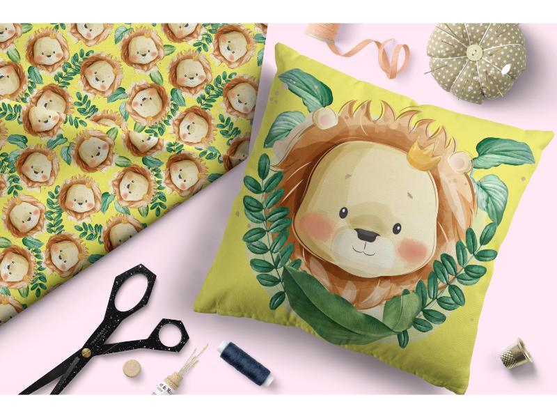 Design 378 Yellow Lion Fabric – custom printed pre-order fabric Australia | Fabric by Missy Rose