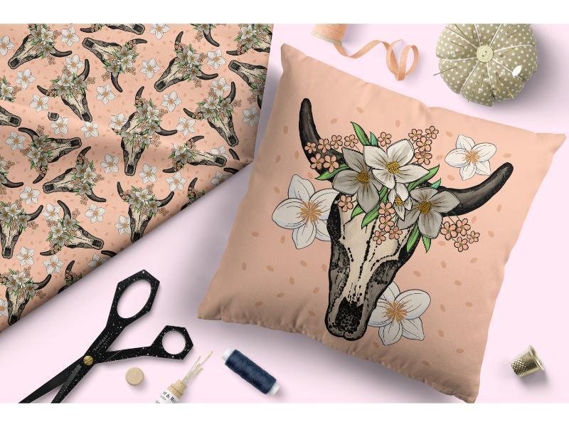 Design 37 Peach Cowskull Fabric – pre-order designer fabric Australia | Fabric by Missy Rose