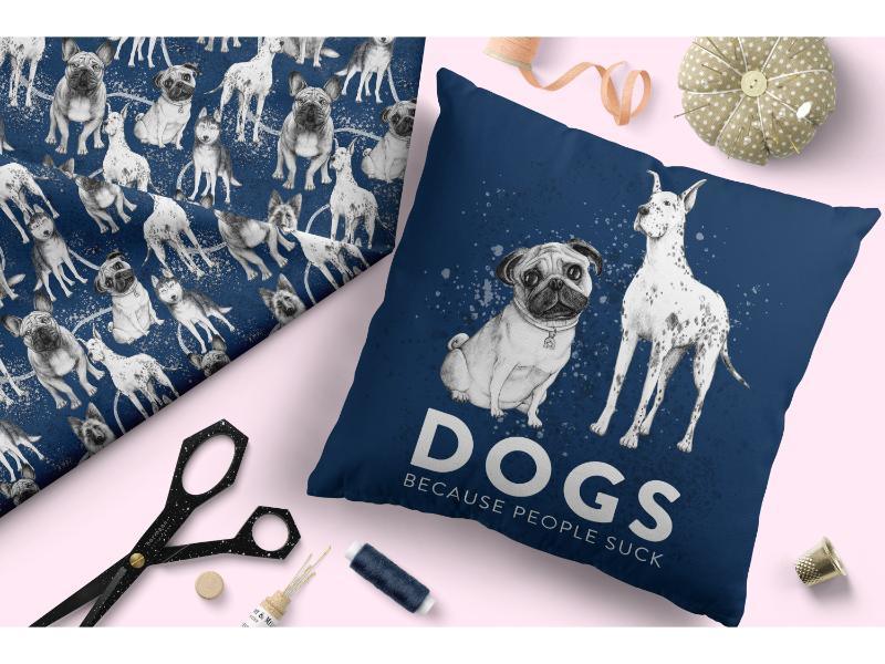 Design 386 Navy Dogs Fabric – made-to-order custom fabric by the metre | Fabric by Missy Rose