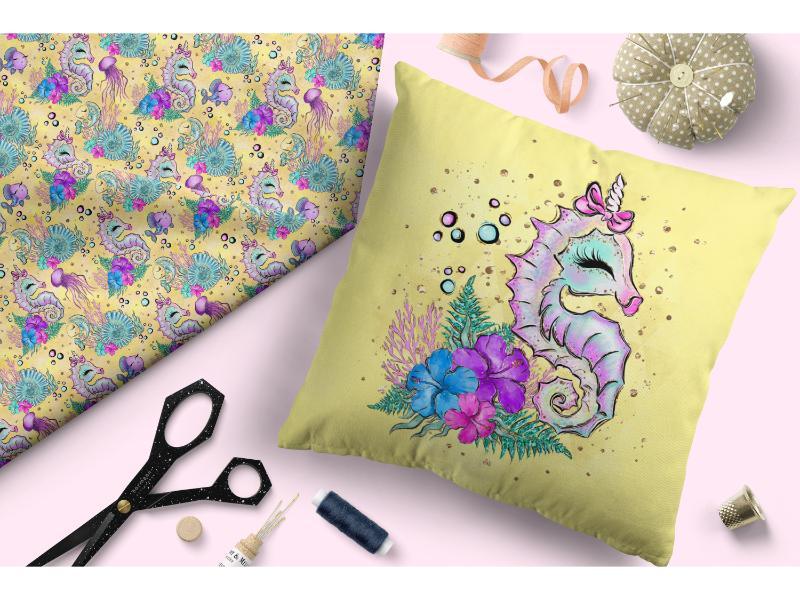 Design 392 Yellow Sea Horse Fabric – pre-order designer fabric Australia | Fabric by Missy Rose