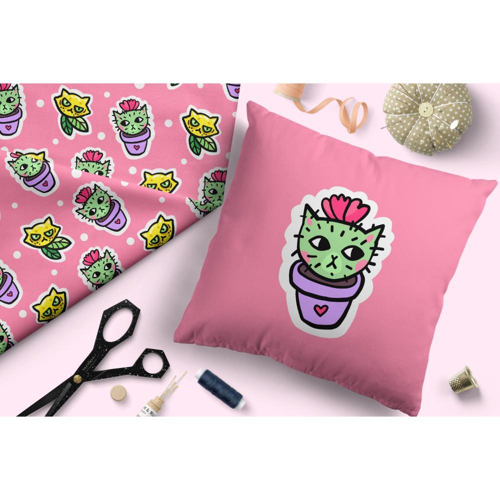 Design 423 Cactus Cat Fabric – custom printed pre-order fabric Australia | Fabric by Missy Rose