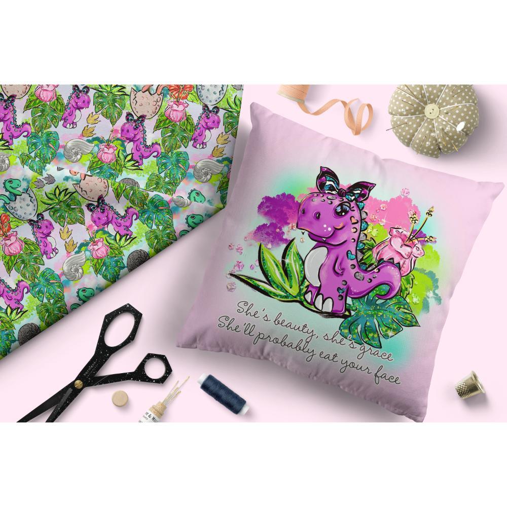 Design 500 Pink Dinosaur Fabric – pre-order designer fabric Australia | Fabric by Missy Rose