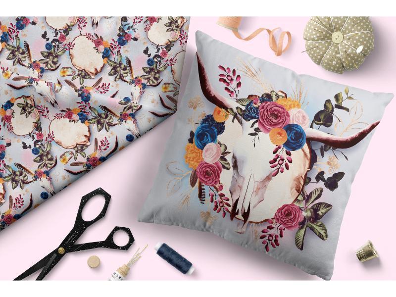 Design 54 Boho Cowskull Fabric – custom printed pre-order fabric Australia | Fabric by Missy Rose