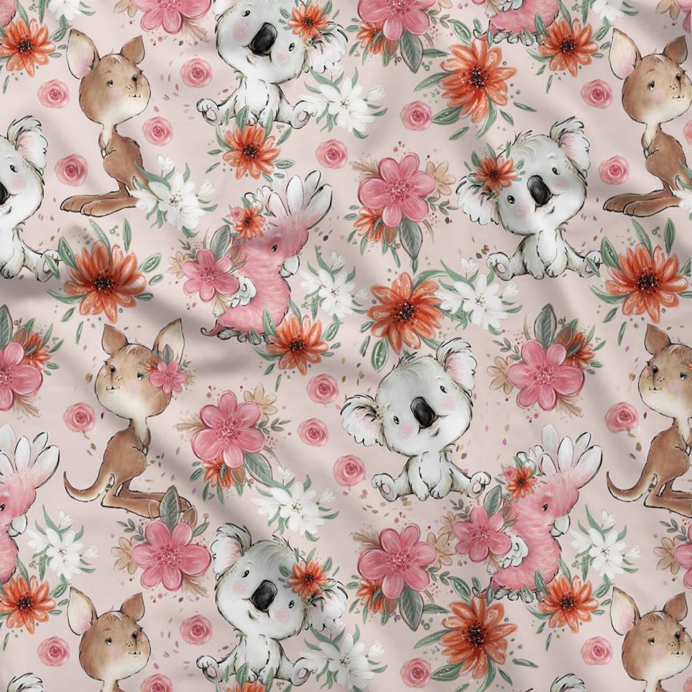Design 13 Pink Australian Animals Fabric – pre-order designer fabric Australia | Fabric by Missy Rose