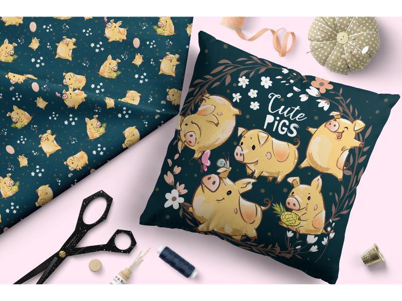 Design 70 Navy Pigs Fabric – custom printed pre-order fabric Australia | Fabric by Missy Rose