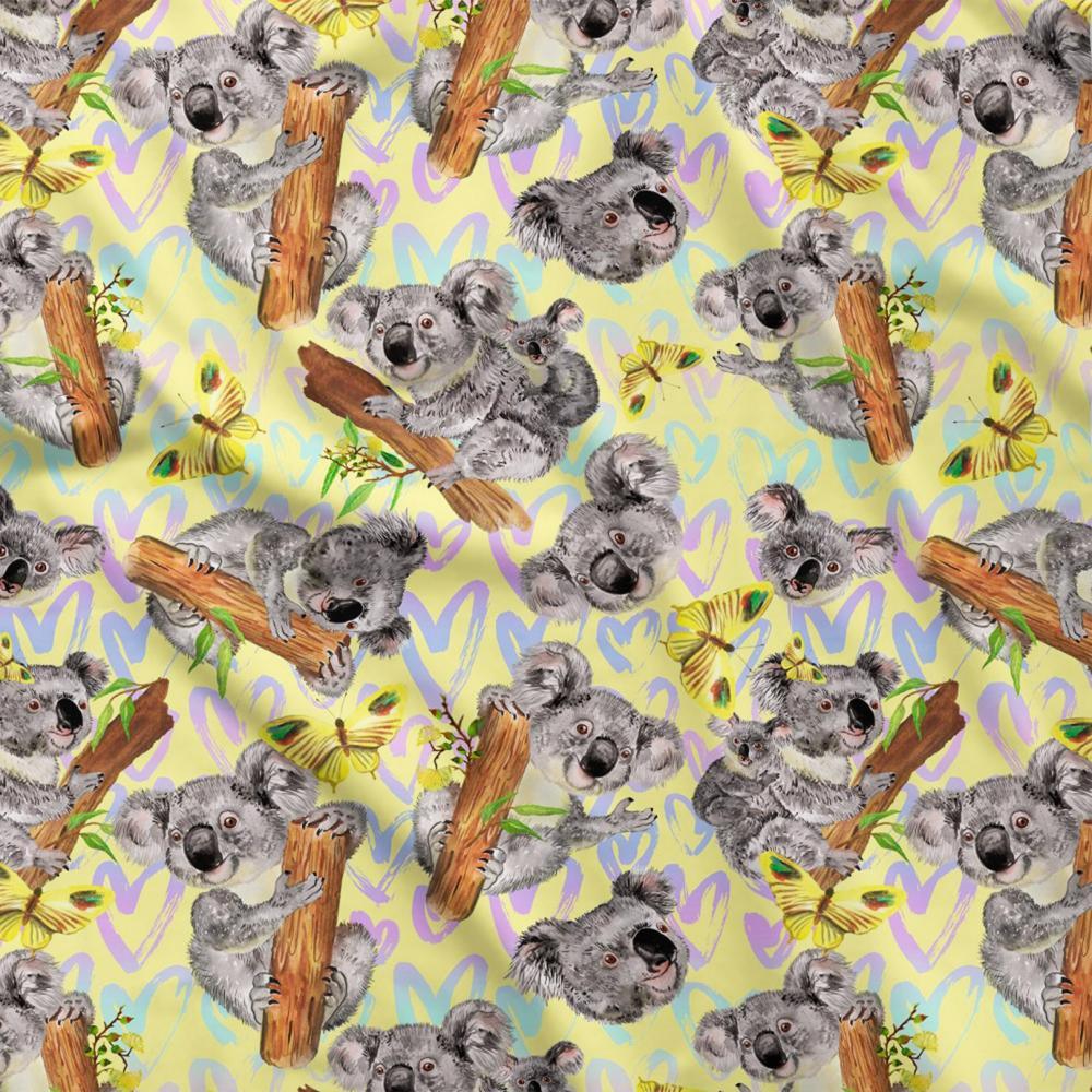Design 15 Yellow Koala Fabric – made-to-order custom fabric by the metre | Fabric by Missy Rose